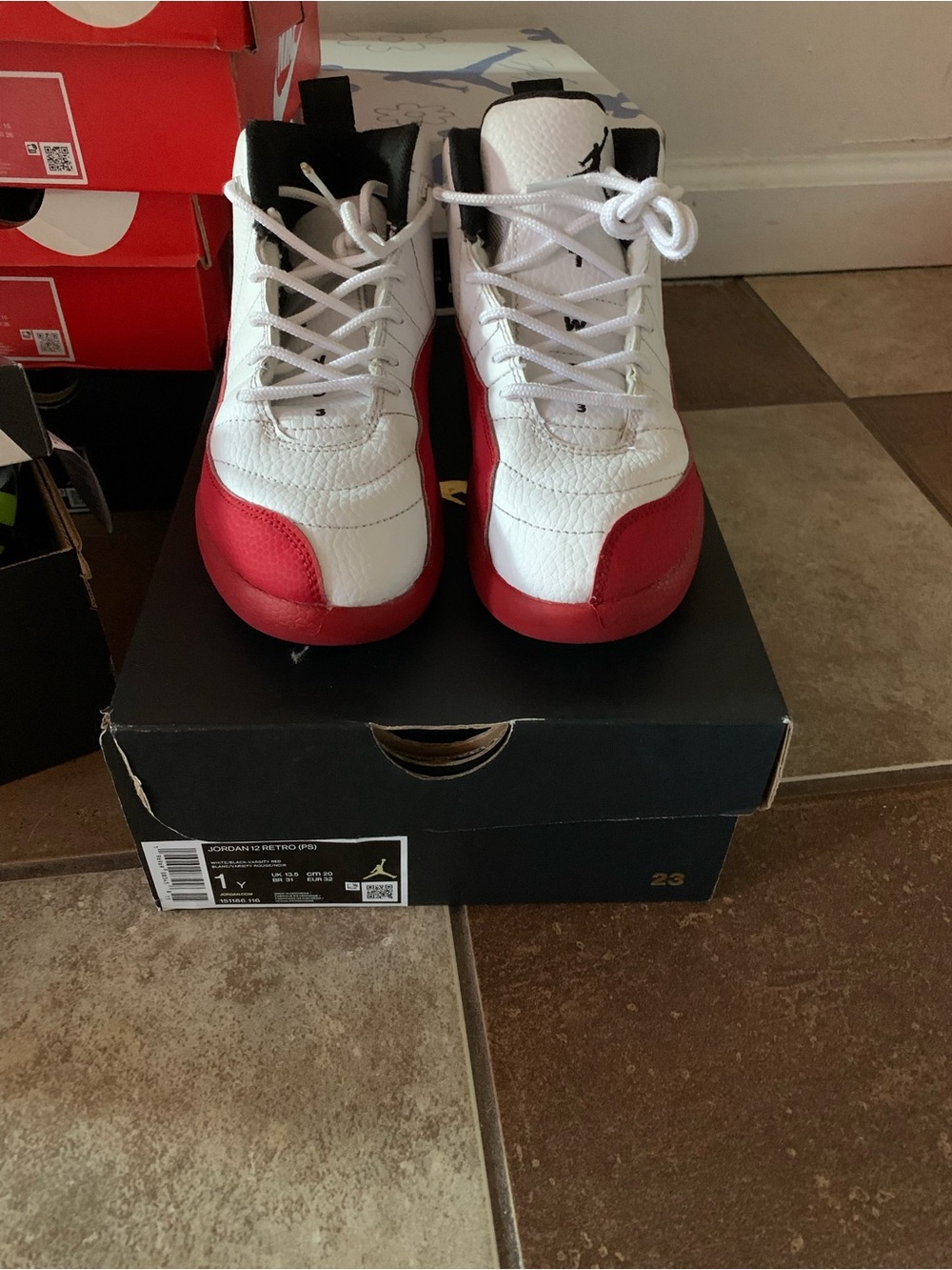 Jordan Kids White and Red Retro Basketball Sneakers